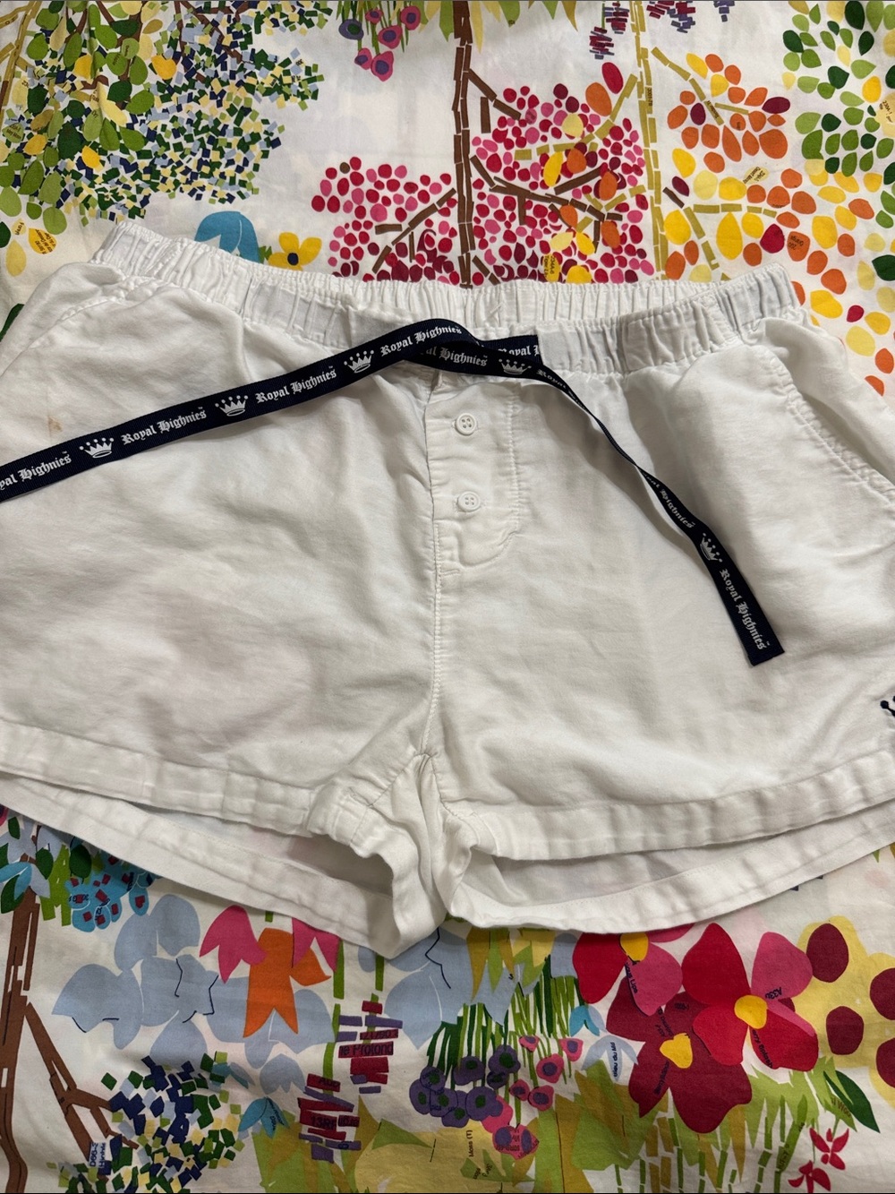 Royal Highnies White Women's Cotton Lounge Shorts with Navy Drawstring used good